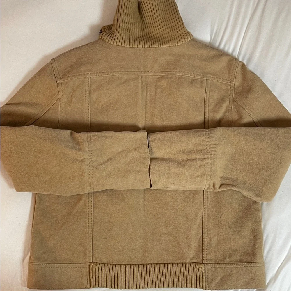 GAP Tan Structured Flannel Zip Up with Ribbed Collar and Cuffs